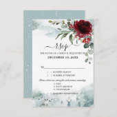 バーガンディ·フローラ·ウィンター·ワンダ結婚ーランドズ 出欠カード (正面/裏面)