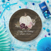 バーガンディ·フローラ·金ゴールド·パンプキン素朴30歳の誕生日 ペーパープレート (パーティー)