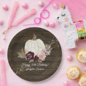 バーガンディ·フローラ·金ゴールド·パンプキン素朴30歳の誕生日 ペーパープレート (パーティー)