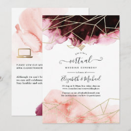 バーガンディ＆ブッシュの幾何学的なオンライン仮想結婚式 招待状