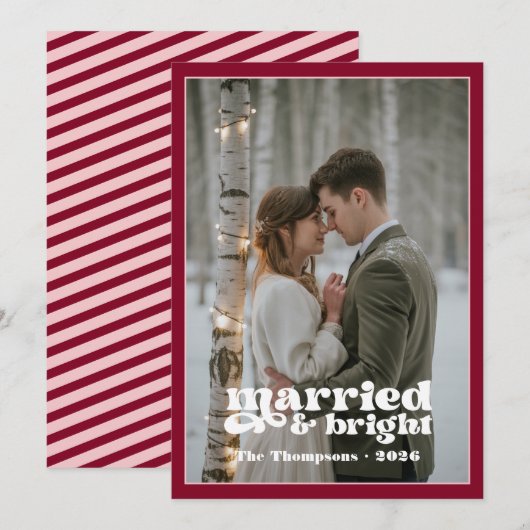バーガンディ＆ブッシュの新婚夫婦のクリスマス シーズンカード (正面/裏面)