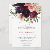 バーガンディ&ブッシュ フラワーの結婚式2 招待状 (正面/裏面)