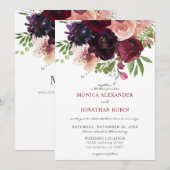 バーガンディ＆ブッシュ フラワー ウェディング2 招待状 (正面/裏面)