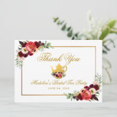 バーガンディ ブライダルシャワー ティーパーティー ボヘミアンスタイル 感謝カード (スタンド正面)