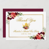バーガンディ ブライダルシャワー ティーパーティー ボヘミアンスタイル 感謝カード (正面/裏面)