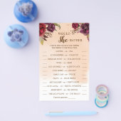 バーガンディ ブライダル シャワー ゲーム カード (シングル)