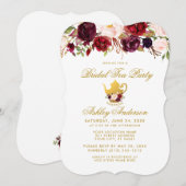 バーガンディ ブライダル シャワー ティー パーティー ゴールド インビテ GS 招待状 (正面/裏面)