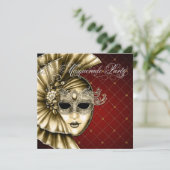 バーガンディ ブラック ゴールド マスカレード パーティー 招待状 (スタンド正面)