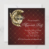 バーガンディ ブラック ゴールド マスカレード パーティー 招待状 (裏面)