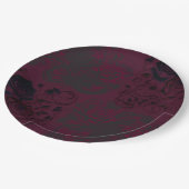 バーガンディ & ブラック ダーク ガーデン ゴシック グラム ウェディング ペーパープレート (アングル)