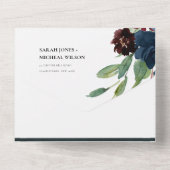 バーガンディ ブラッシュ ブルー グリーン ウォーターカラー フローラル オールイン オールインワン招待状 (裏面)