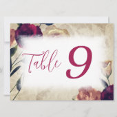 バーガンディ＆ベージュのローズ ウェディング テーブル ナンバー サイン 招待状 (正面)