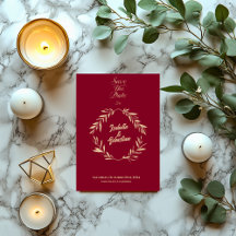 バーガンディ＆ペールゴールドの菱形セーブ・ザ・デート ウェディング