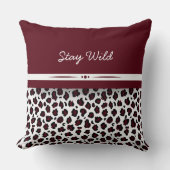 バーガンディ&ホワイトヒョウ印刷装飾枕 クッション (正面)