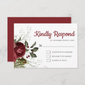 バーガンディ&ホワイトフローラシック結婚式RSVPカード 出欠カード (正面/裏面)