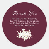 バーガンディ ホワイト ゴールド ローズ エレガント サンクス ラウンドシール (正面)