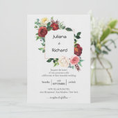 バーガンディ ホワイト フローラル | ブーケ フレーム 結婚式 招待状 (スタンド正面)