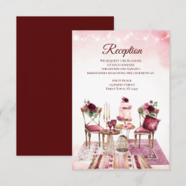 バーガンディ ボーホー テーブル ウォーターカラー フラワーレセプション 招待状
