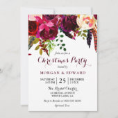 バーガンディ ボーホー フラワーズ クリスマス パーティー 招待状 (正面)