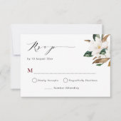 バーガンディ マグノリア フラワーの結婚式の出欠確認カード 出欠カード (正面)