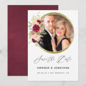 バーガンディ・マサラとブッシュのジオメトリック セーブ・ザ・デート (正面/裏面)