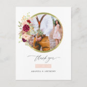 バーガンディ・マサラとブッシュの結婚式写真のお礼 ポストカード (正面)