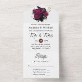 バーガンディ - マルサラとゴールドの花柄 ウェディング オールインワン招待状 (内側)