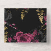 バーガンディ - マルサラとゴールドの花柄 ウェディング オールインワン招待状 (裏面)