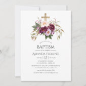 バーガンディ/マルサラとピーチの洗礼または命名式 招待状 (正面)