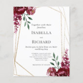バーガンディ |マルサラレッドフローラ結婚式招待状 (正面)