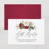 バーガンディ - マルサラ フローラル ウェディング ギフト レジストリー エンクロージャーカード (正面/裏面)