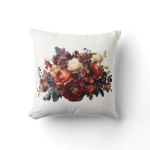 バーガンディ マロンコーラル ホワイト ムーディーフラワーパターン