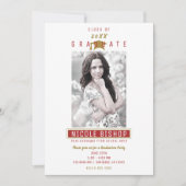 バーガンディ マロン ゴールド ホワイト 卒業パーティー 招待状 (正面)