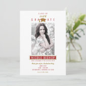 バーガンディ マロン ゴールド ホワイト 卒業パーティー 招待状 (スタンド正面)