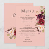 バーガンディ マーサラと ブッシュ フローラル メニュー - ピンク 2 インチ 招待状 (正面/裏面)