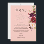 バーガンディ マーサラと ブッシュ フローラル メニュー - ピンク 2 インチ 招待状<br><div class="desc">このピンクのブッシュとバーガンディ マーサラのフローラル メニューで、スタイルと美しさを込めて結婚式やパーティーの披露宴を祝いましょう。 主菜のオプションとモノグラムでカスタマイズ。 白、黒、バーガンディ、ピンク、ダークバーガンディの背景でご利用いただけます。</div>