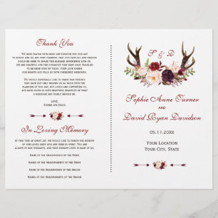 バーガンディ マーサラ フローラル アントラーズ ウェディングプログラム