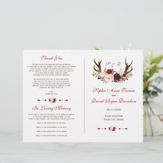 バーガンディ マーサラ フローラル アントラーズ ウェディング プログラム (スタンド正面)