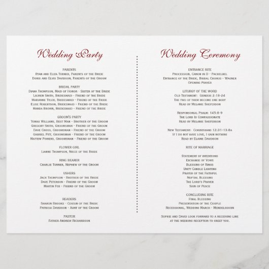 バーガンディ マーサラ フローラル アントラーズ ウェディング プログラム (裏面)