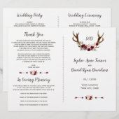 バーガンディ マーサラ フローラル アントラーズ ウェディング プログラム (正面/裏面)