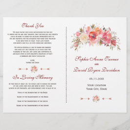 バーガンディ マーサラ フローラル アントラーズ ウェディング プログラム