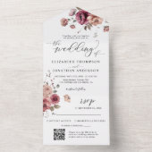 バーガンディ マーサラ フローラル ウェディング 詳細 QR RSVP オールインワン招待状 (内側)