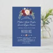 バーガンディ マーサラ フローラル ネイビーブルー ウェディング 招待状 (スタンド正面)