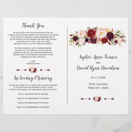 バーガンディ マーサラ ブラッシュ フローラル ウェディング プログラム