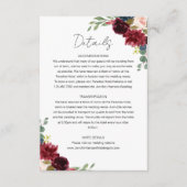 バーガンディ マーサラ & ブラッシュ フローラル ウェディング 詳細 エンクロージャーカード (正面)