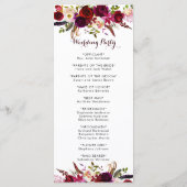 バーガンディ マーサラ ボヘミアンフラワーの結婚式プログラム プログラム (裏面)