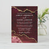 バーガンディ マーブル アゲートジオード フォト ウェディング 招待状 (スタンド正面)