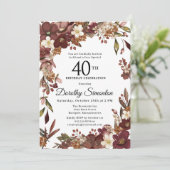 バーガンディ マーブ ルイボリー 秋の花 40歳の誕生日 招待状 (スタンド正面)