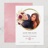 バーガンディ・マールサとブッシュの写真 ウェディング セーブザデート (正面/裏面)