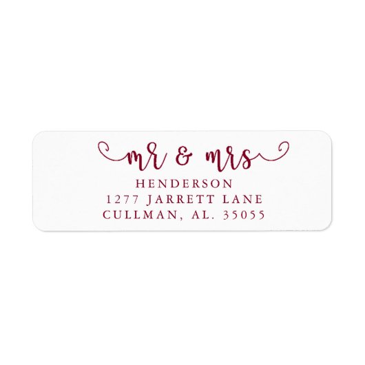 バーガンディ |ミスター・アンド・ミセス・差出人住所ラベル ラベル (正面)